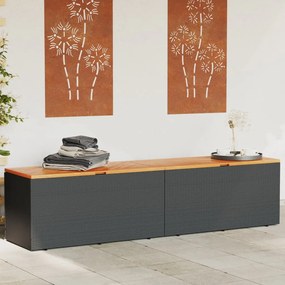 Contenitore Giardino Nero 220x50x54cm Polyrattan E Legno Acacia /