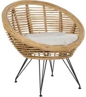 Sedia Naturale Rattan Light Beige Cotone Cuscino Indoor Outdoor Stile Boho Giardino Patio Balcone