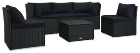 Set divani da giardino 4 pz con cuscini in polyrattan nero