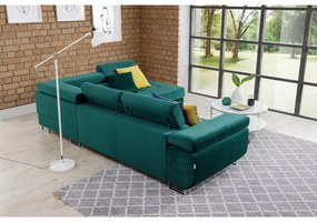 Divano angolare verde allungabile/con contenitore (con penisola a destra/a L) e rivestimento in velluto Anton – ELTAP