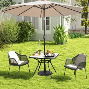 Costway Tavolo da esterno 4 posti con foro per ombrellone 42 mm telaio in metallo, Tavolo da giardino 80x80cm Grigio