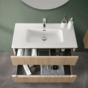 Mobile bagno sospeso cannettato 90 cm rovere chiaro con specchio Bali