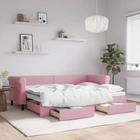 Divano Letto Estraibile Con Cassetti Rosa 80x200 Cm Velluto /