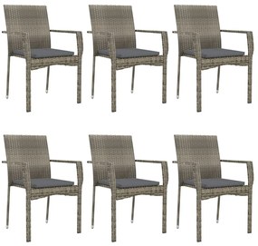 Set da pranzo giardino 7pz nero e grigio con cuscini polyrattan