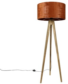 Lampada da terra a treppiede rustica in legno vintage con paralume rosso 50 cm - Tripod Classic