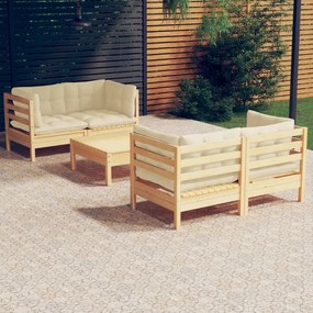 Set divani da giardino 5 pz con cuscini crema massello di pino