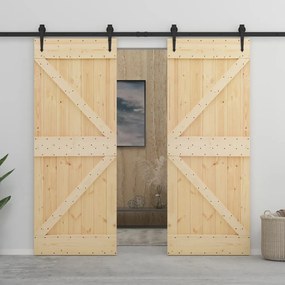 Porta Scorrevole Con Set Hardware 100x210 Cm İn Legno Di Pino /