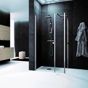 Box doccia con ingresso frontale battente Glam L 140 x H 200 cm, vetro 6 mm vetro senza finitura / trasparente profilo argento spazzolato