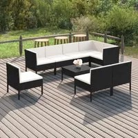 Set Divani da Giardino 9 pz con Cuscini in Polyrattan Nero 3094400