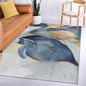 Tappeto blu/dorato lavabile 160x230 cm Golden Leaves – Mila Home