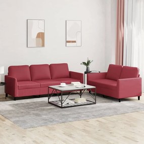 Set Di Divani 2 Pz Con Cuscini Rosso Vino İn Similpelle /