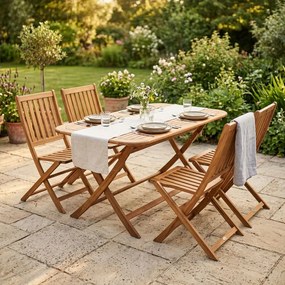 SOLEA - set tavolo in alluminio e teak cm 150 x 80 x 74 h con 4 sedie Dresda