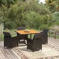 Set da Pranzo per Giardino 5pz con Cuscini in Polyrattan Nero cod mxl 42938