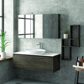 Composizione bagno 120cm sospesa composta da mobile specchio contenitore e 2 pensili - KAMALU