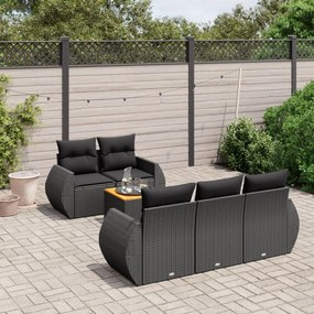 Set divano da giardino 6 pz con cuscini nero in polyrattan