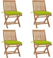 Sedie da Giardino Pieghevoli con Cuscini 4 pz Massello di Teak 3072833