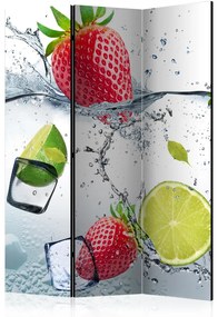 Paravento design Cocktail fruttato (3 pezzi) - fragole e lime tra cubetti di ghiaccio