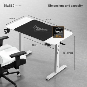 Scrivania Diablo X-Tensio 1100 1100 regolabile in altezza bianco