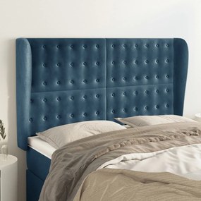 Testiera Ad Orecchio Blu Scuro 147x23x118/128cm İn Velluto /