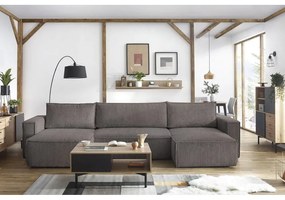 Divano letto angolare a "U" in velluto a coste grigio scuro Nihad - Bobochic Paris