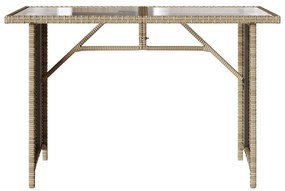 Tavolo da giardino piano in vetro beige 110x68x70 cm polyrattan