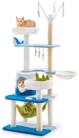 Costway Albero per gatti a tema oceanico con pali tiragraffi in sisal cuccia piattaforma amaca, Torre tiragraffi per gatti Blu