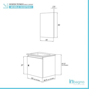 Mobile da bagno salvaspazio rovere chiaro 50x36,5 cm con anta