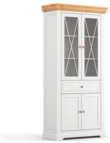Vetrina legno massello pino due ante bianca naturale shabby