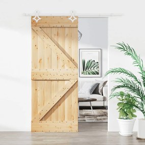 Porta Scorrevole Con Set Hardware 85x210 Cm Legno Massello Pino /
