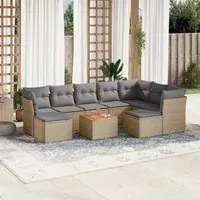 Set Divano da Giardino 10 pz con Cuscini Beige in Polyrattan 3223966