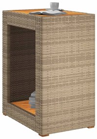 Tavolino da giardino piano legno beige 60x40x75 cm polyrattan