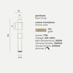 Piantana DOWEL a LED in metallo verniciato ORO H166 cm