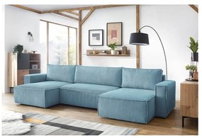 Divano angolare color menta allungabile/con contenitore (a U) con rivestimento in velluto a coste Nihad – Bobochic Paris