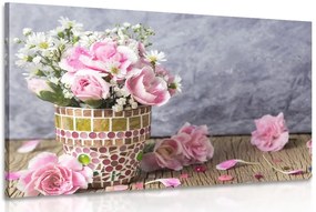 Quadro su tela – Fiori di garofano in vaso a mosaico