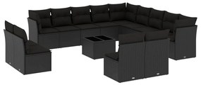 Set divani da giardino 14pz con cuscini in polyrattan nero