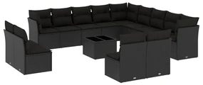 Set divani da giardino 14pz con cuscini in polyrattan nero