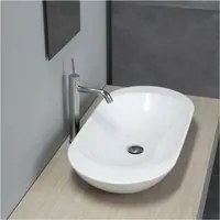 Lavabo da appoggio ovale 60cm in ceramica bianca lucida serie Ovo Disegno-Ceramica