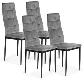 Set di quattro sedie in velluto grigio con impunture