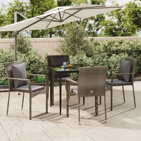 Set da pranzo giardino 5pz nero e grigio con cuscini polyrattan