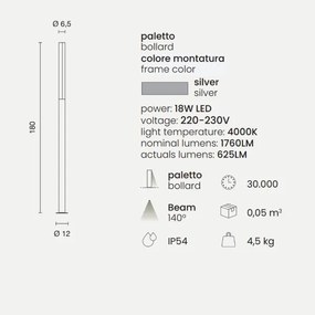 Paletto per esterni a LED in alluminio Silver TOMMY H180 cm