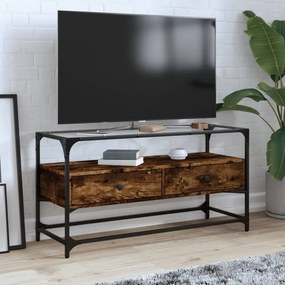 Mobile Tv Piano Vetro Rovere Fumo 98x35x51cm Legno Multistrato /
