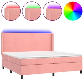 Letto a Molle con Materasso e LED Rosa 200x200 cm in Velluto