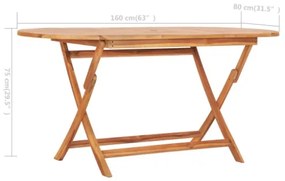 Tavolo da Giardino Pieghevole 160x80x75 cm in Massello di Teak