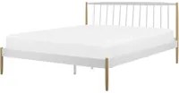 Letto matrimoniale bianco con gambe in legno chiaro 160 cm 6 base a doghe in metallo bianco retr scandinavo