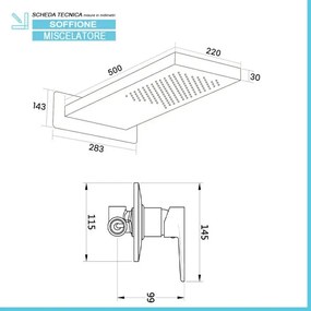 Set doccia incasso Erika nero opaco con soffione doccia a muro inox 22x50