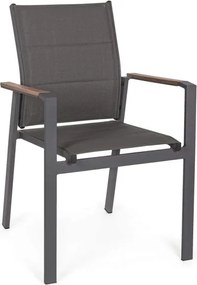 Sedia Da Esterno In Alluminio E Textilene Con Braccioli Polywood Antracite