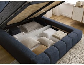 Letto matrimoniale imbottito blu scuro contenitore e rete inclusi 180x200 cm Denali - Bobochic Paris