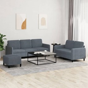 Set Di Divani 3 Pz Grigio Scuro İn Velluto /