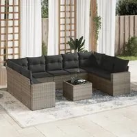 Set Divano da Giardino 10 pz con Cuscini Grigio in Polyrattan 3219400