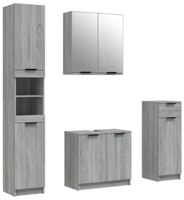 Set mobili da bagno 4 pz grigio sonoma in legno multistrato